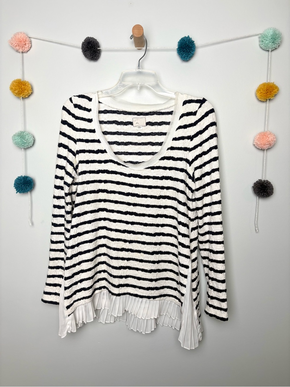 Anthropologie Postmark Striped Walkwrite Pleated Detailed Tee